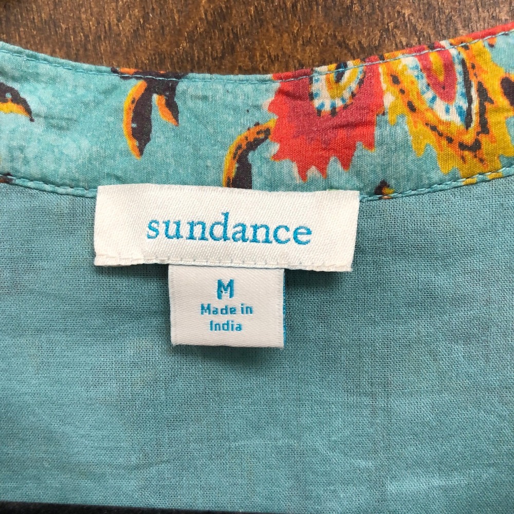 Sundance Maxi Dress Womens Medium Teal Floral Silk Blend Boho Ruffle Tiered - Picture 10 of 10